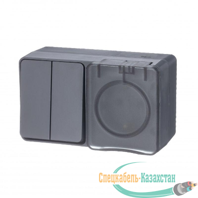 Блок ОП AtlasDesign Profi54 (розетка 16А 250В с заземл. защ. шторки + 2-кл. выкл. 10А) IP54 антрацит SE ATN544074