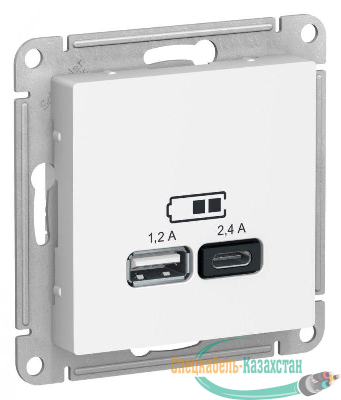 Розетка USB AtlasDesign тип A+C 5В/2.4А 2х5В/1.2А механизм бел. SE ATN000139