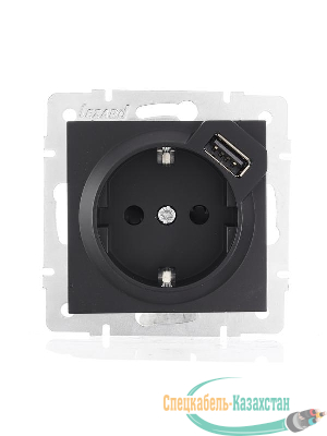 Розетка 1-м СП Vesna с заземл. с заряд. устройством USB механизм черн. бархат LEZARD 742-4288-181