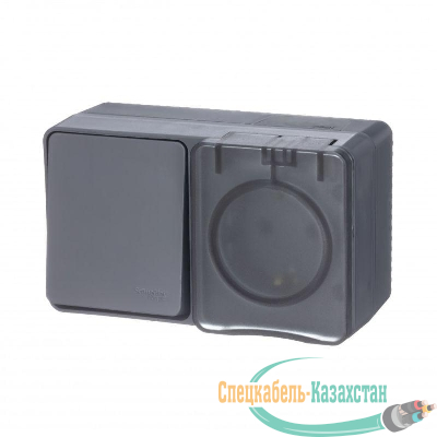 Блок ОП AtlasDesign Profi54 (розетка 16А 250В с заземл. защ. шторки + 1-кл. выкл. 10А) IP54 антрацит SE ATN544070
