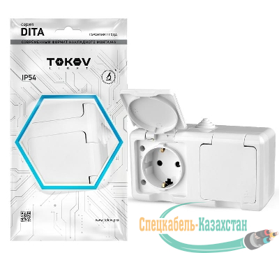 Розетка 2-м ОП Dita 16А IP54 250В с заземл. с крышкой бел. TOKOV ELECTRIC TKL-DT-R2Z-C01-IP54