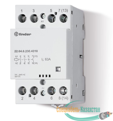 Контактор модульный 4NO 63А AgSnO2 230В AC/DC 53.5мм IP20 опции: мех. индикатор FINDER 226402304310