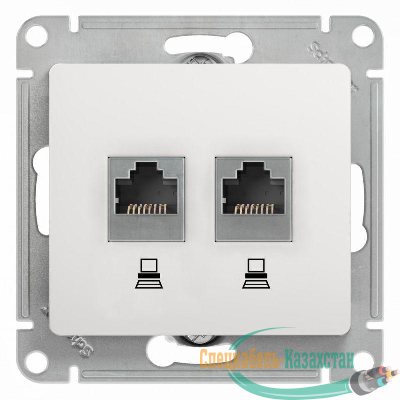 Механизм розетки комп. 2-м Glossa RJ45+RJ45 кат.5е бел. SchE GSL000185KK