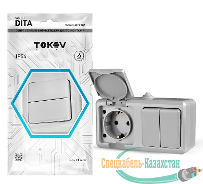 Блок ОП Dita (розетка 16А 250В с заземл. + 2-кл. выкл. 10А) IP54 сер. TOKOV ELECTRIC TKL-DT-V2RZ-C06-IP54