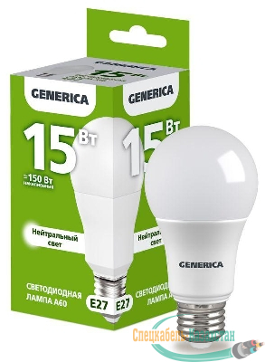 Лампа светодиодная A60 15Вт грушевидная 4000К E27 230В GENERICA LL-A60-15-230-40-E27-G