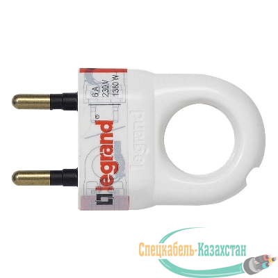 Вилка электрич. каб. Helium 6А 2P+E прямая бел. Leg 050162