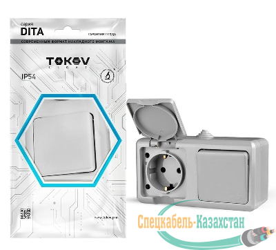 Блок ОП Dita (розетка 16А 250В с заземл. + 1-кл. выкл. 10А) IP54 сер. TOKOV ELECTRIC TKL-DT-V1RZ-C06-IP54