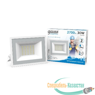 Прожектор светодиодный Elementary 30Вт 6500К IP65 2700лм 200-240В ДО бел. GAUSS 613120330