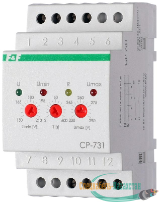 Реле напряжения CP-731 (трехфазный; микропроцессорный; контроль верхнего и нижнего значений напряжения; контроль асимметрии; чередования фаз; монтаж на DIN-рейке 35мм 3х400/230+N 2х8А 1Z 1R IP20) F&F EA04.009.005