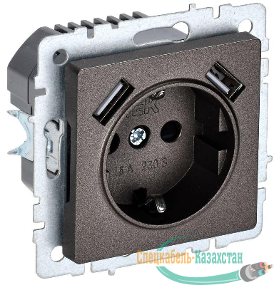 Розетка BRITE РЮш10-1-БрТБ 16А с USB A+A 2.1А с заземл. защ. шторки темн. механизм бронза IEK BR-R14-16-U21-D21-K45