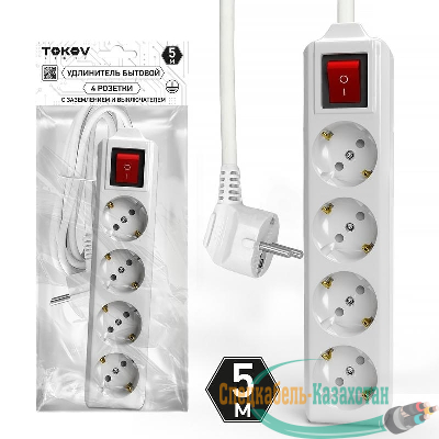 Удлинитель 4х5м с заземл. с выкл. 10А 3х1.5 TOKOV LIGHT TKL-C01-BU4-5-1.5-ZV