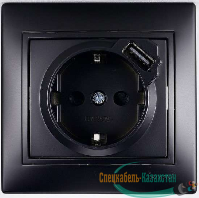 Розетка 1-м СП Мира 16А с з/к + USB разъем черн. бархат LEZARD 701-4242-181