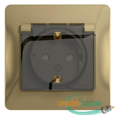 Розетка 1-м СП Glossa 16А с защ. крышкой защ. шторки с заземл. в сборе IP44 титан SchE GSL000448