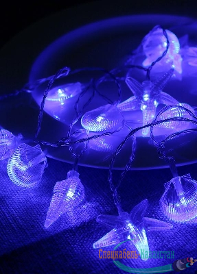 Гирлянда светодиодная "Морская" (ракушки звезды раковины) 20LED 2.9+0.3м акрил син. КОСМОС KOC_GIR-B113