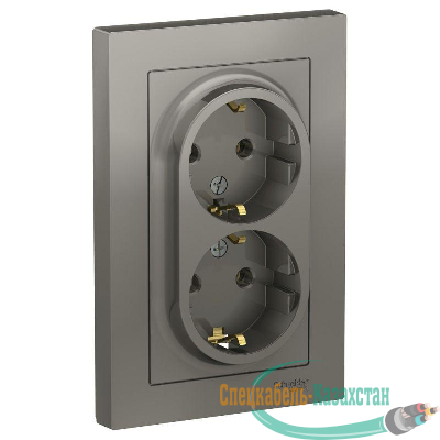 Розетка 2-м ATLAS DESIGN с заземл. 16А в сборе сталь SchE ATN000924