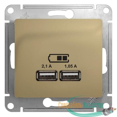 Розетка USB 2-м СП Glossa тип A+A 5В/2100мА 2х5В/1050мА механизм титан SE GSL000433