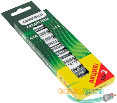 Элемент питания алкалиновый AAA/LR03 Alkaline ПРОМО (уп.10+2шт) GENERICA ABT-LR03-ST-B12-G