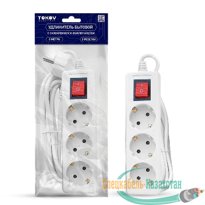 Удлинитель 3х3м с заземл. с выкл. 10А 3х0.75 TOKOV ELECTRIC TKE-C01-BU3-3-075-ZV