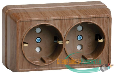 Розетка 2-м ОП Октава РСш22-3-ОД 16А IP20 с заземл. защ. шторки дуб IEK ERO24-K04-16-DC