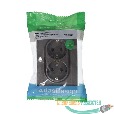 Розетка 2-м ATLAS DESIGN с заземл. 16А в сборе мокко SchE ATN000624