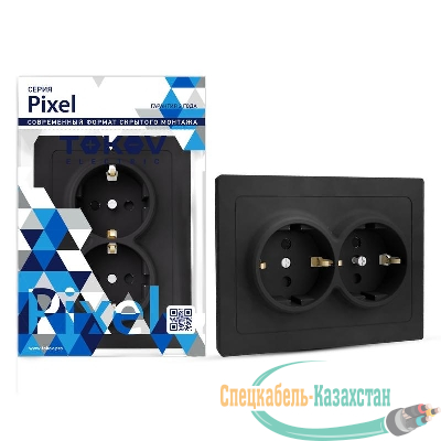 Розетка 2-м СП Pixel 16А IP20 с заземл. защ. шторки в сборе карбон TOKOV ELECTRIC TKE-PX-R2FZSF-C14