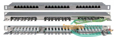 Патч-панель 19дюйм 0.5U кат.5E 24 порта RJ45 Dual IDC PPHD-19-24-8P8C-C5E-SH-110D высок. плотности Hyperline 244077
