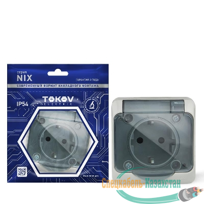 Розетка 1-м ОП Nix 16А IP54 250В с заземл. с прозр. крышкой сер. TOKOV ELECTRIC TKE-NX-R1Z-C06T-IP54
