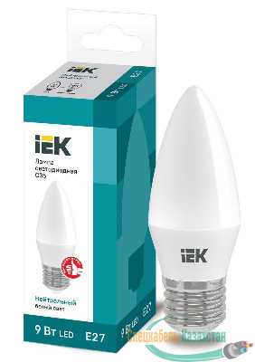 Лампа светодиодная ECO C35 9Вт свеча 4000К E27 230В ИЭК LLE-C35-9-230-40-E27