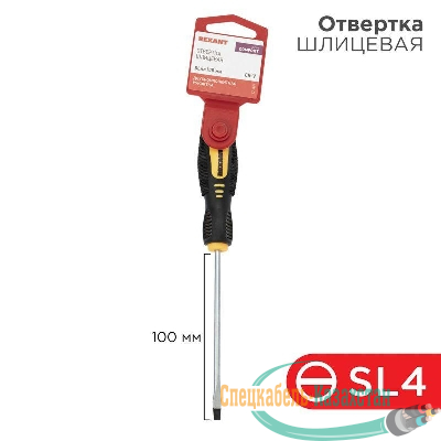 Отвертка шлицевая SL 4х100мм двухкомпонентная рукоятка Rexant 12-6424