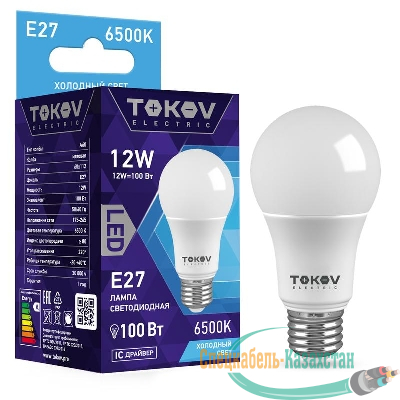 Лампа светодиодная 12Вт А60 6500К Е27 176-264В TOKOV ELECTRIC TKE-A60-E27-12-6.5K