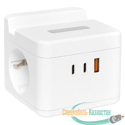 Удлинитель "Куб" 2х1.3м USB + 2Type C с быстрой зарядкой подставкой под телефон и ночником 1кв.мм EKF UBA-CUB-2-FC