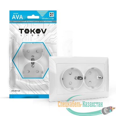 Розетка 2-м СП AVA 16А IP20 с заземл. защ. шторки в сборе бел. TOKOV LIGHT TKL-AV-R2FZSF-C01
