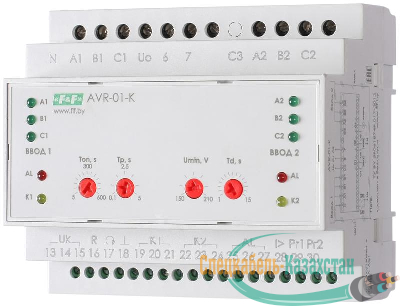 Устройство управления резервным питанием AVR-01-K (2 ввода; 1 нагрузка 35мм 3х400В+N 2х16А 2P IP20 монтаж на DIN-рейке) F&F EA04.006.001
