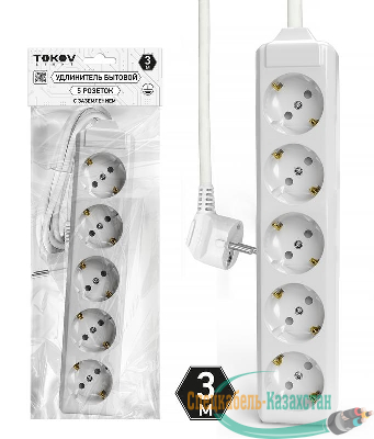 Удлинитель 5х3м с заземл. 10А 3х1.5 TOKOV LIGHT TKL-C01-BU5-3-1.5-Z