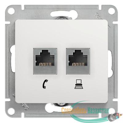 Механизм розетки комп. + телеф. 2-м СП Glossa RJ11 + RJ45 бел. SchE GSL000185