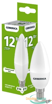 Лампа светодиодная C35 12Вт свеча 4000К E14 230В GENERICA LL-C35-12-230-40-E14-G
