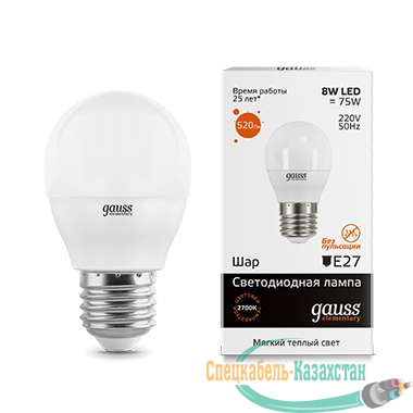 Лампа светодиодная Elementary Globe E27 8Вт 3000К Gauss 53218