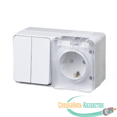 Блок ОП AtlasDesign Profi54 (розетка 16А 250В с заземл. защ. шторки + 2-кл. выкл. 10А) IP54 бел. SE ATN540174