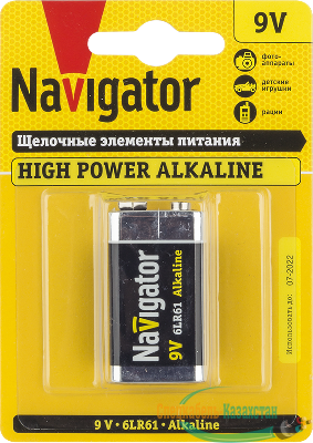 Элемент питания алкалиновый "крона" 6LR61 94 756 NBT-NE-6LR61-BP1 (блист.1шт) Navigator 94756