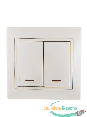 Выключатель 2-кл. СП Мира 10А IP20 с подсветкой жемчуж. бел. перламутр LEZARD 701-3030-112