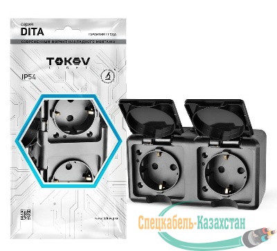 Розетка 2-м ОП Dita 16А IP54 250В с заземл. с крышкой карбон TOKOV ELECTRIC TKL-DT-R2Z-C14-IP54