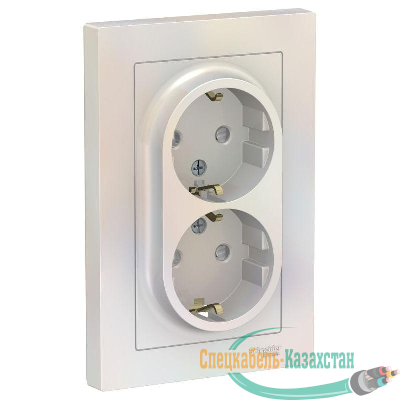 Розетка 2-м СП AtlasDesign 16А IP20 с заземл. защ. шторки в сборе жемчуж. SE ATN000426