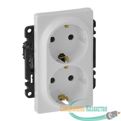 Розетка 2-м СП Valena Life 16А IP20 250В 2х2P+E безвинтов. клеммы с лицев. панелью механизм бел. Leg 753127
