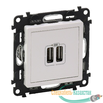 Механизм розетки USB Valena Life 2 разъема 240В/5В 1500мА с лиц. панелью бел. Leg 753412