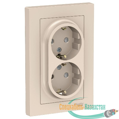 Розетка 2-м СП AtlasDesign 16А IP20 с заземл. защ. шторки в сборе беж. SE ATN000226