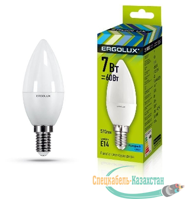 Лампа светодиодная LED-C35-7W-E14-4500K "Свеча" 172-265В Ergolux 12135