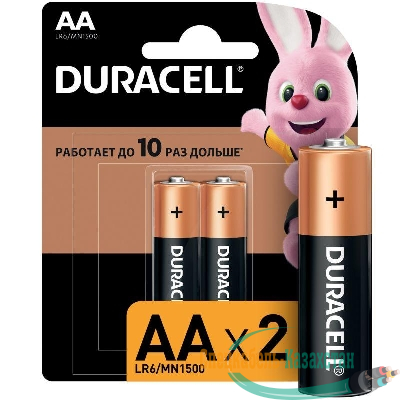 Элемент питания алкалиновый AA/LR6/MN 1500 Basic BP-2 (блист.2шт) Duracell Б0014044/Б0026814