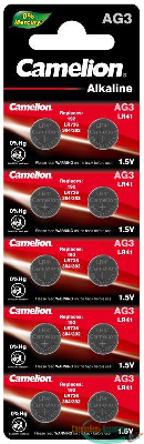 Элемент питания алкалиновый "таблетка" G 3 Mercury Free AG3-BP0%Hg 392A/LR41/192 BL-10 (блист.10шт) Camelion 12811