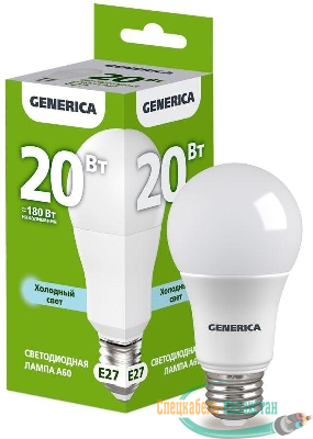 Лампа светодиодная A60 20Вт грушевидная 6500К E27 230В GENERICA LL-A60-20-230-65-E27-G
