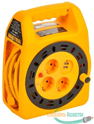Удлинитель на катушке 3х15м с заземл. Industrial УК15 2P+PE 3х1.5кв.мм USBх2 LED термозащита IEK IN-KP24-16-03-15-UL